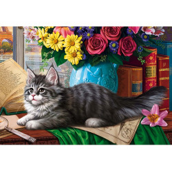 Алмаз. моз. квадратная 22x32 (класс.) с подр., полн.заполн.(24цв) Котенок и натюрморт (Арт. НД-8553)