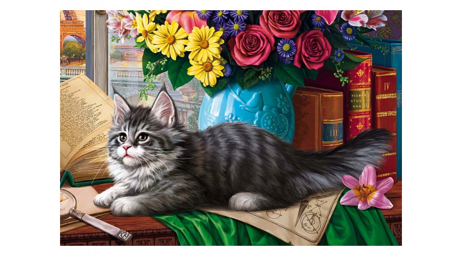 Алмаз. моз. квадратная 22x32 (класс.) с подр., полн.заполн.(24цв) Котенок и натюрморт (Арт. НД-8553)