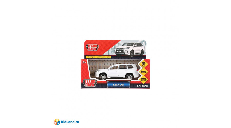 Машина металл LEXUS LX-570 длина 12 см, двери, багаж, инерц, белый, кор. Технопарк в кор LX570-WH