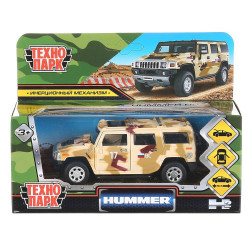 Машина металл HUMMER H2  длина 12 см, двери, багаж, инерц, КАМУФЛЯЖ, в кор. Технопарк HUM2-12MIL-BN