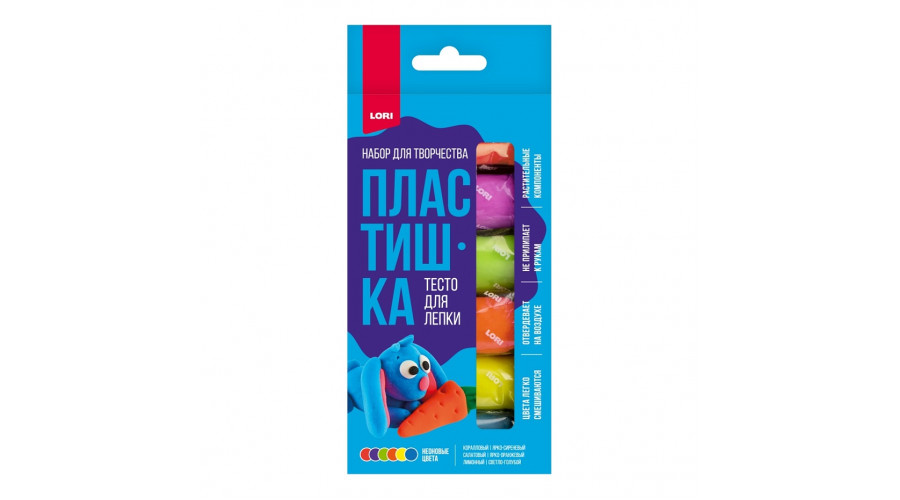 Пластишка. Тесто для лепки неоновое 6 цв по 30 гр (коробка с вырубным окном)Тдл-049 