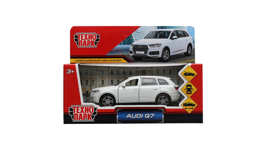Машина металл AUDI Q7 длина 12 см, двер, багаж, инер, белый, кор. Технопарк в кор Q7-12-WH