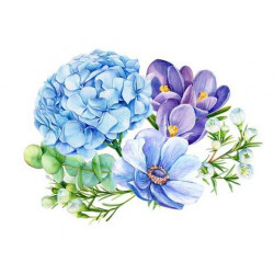 Холст с красками 17х22 по номер. в кор. (14цв.) Голубые цветы (Арт. Х-3960)