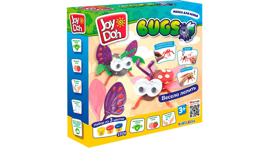 Масса для лепки Joy Doh, набор BUGS - ЖУКИ, составные части жуков, 15 аксессуаров, 3 баночки с тестом,BUGS-150 pot