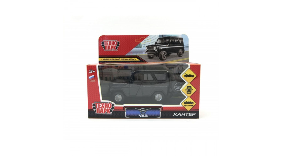 Машина пластик UAZ HUNTER 12 см, трансформер, инерция, черный, кор. Технопарк HUNTER-12-TR-BK