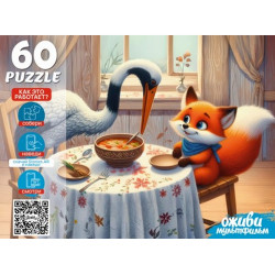 Оживи мультфильм. Пазлы 60 элементов. "ЛИСА И ЖУРАВЛЬ" (Арт. П60-3535)