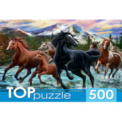 TOPpuzzle. ПАЗЛЫ 500 элементов. ТАБУН ЛОШАДЕЙ В ГОРАХ (Арт. ХТП500-6812)
