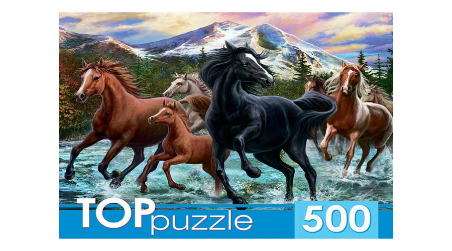 TOPpuzzle. ПАЗЛЫ 500 элементов. ТАБУН ЛОШАДЕЙ В ГОРАХ (Арт. ХТП500-6812)