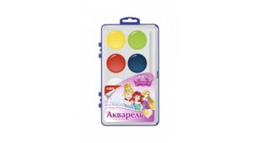 Акварель Disney "Принцессы" 6 цветов, в пластике, б/к Акд-001 