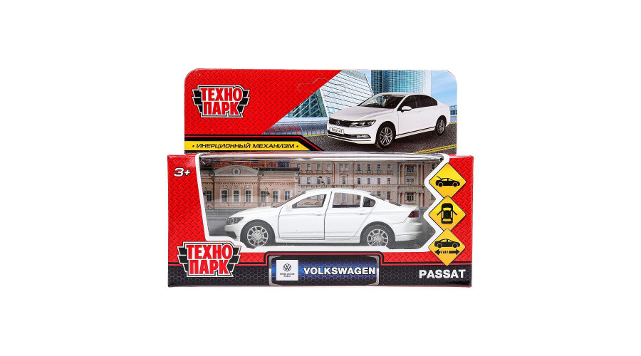 Машина металл VOLKSWAGEN PASSAT 12 см, двери, багаж, инерц, белый , кор. Технопарк в корPASSAT-12-WH