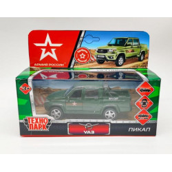 Машина металл UAZ PICKUP АРМИЯ РОССИИ длина 12 см, двери, багаж, инерц, кор. Технопа PICKUP-12ARR-GN