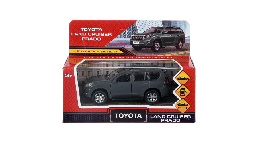 Машина металл TOYOTA PRADO длина 12 см, двери, багаж, инерц, серый, кор. Технопарк в кор PRADO-12-GY