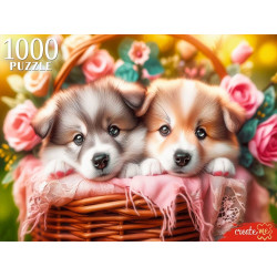 ПАЗЛЫ 1000 элементов. ДВА ЩЕНКА В КОРЗИНЕ  (арт.ХП1000-8277)