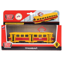 Модель металл ТРАМВАЙ, 16,5 см, двери, инерц., кор. Технопарк в кор SB-16-66-BL-WB