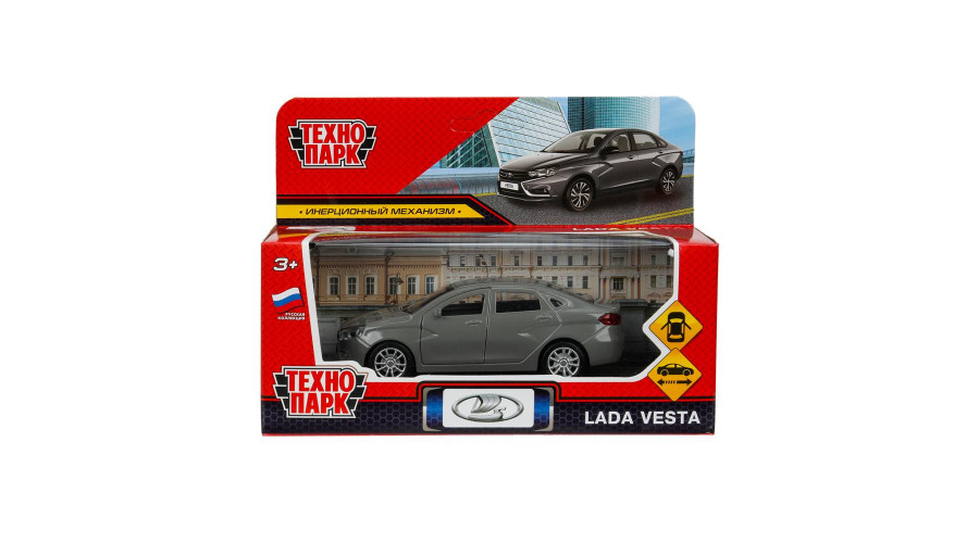 Машина металл LADA vesta 11,5 см, двери, темно-серый, кор. Технопарк в кор. VESTA-12-DGR 
