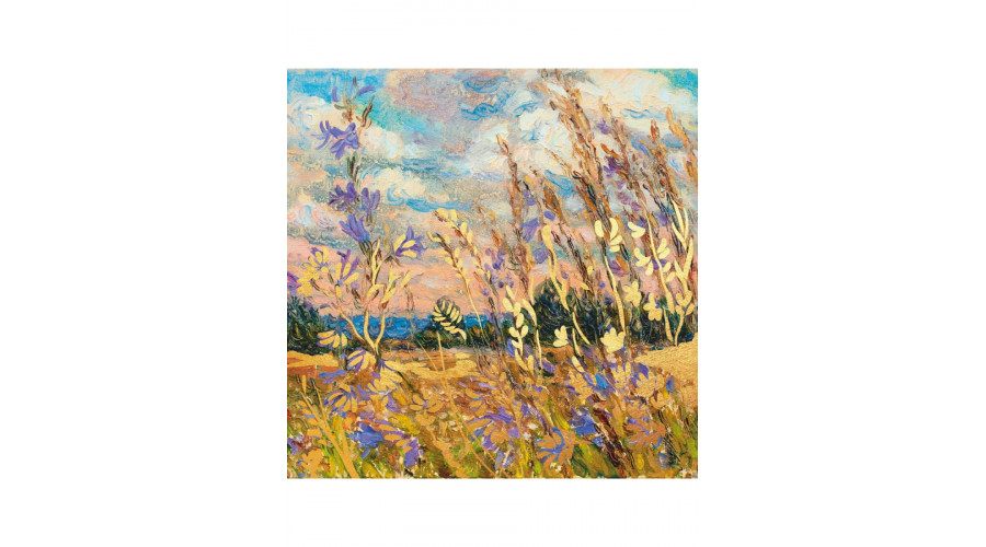 Холст с красками 40х40 см по ном., с зол.поталью (в кор.) (30цв) Полевые цветы (Арт. Х-4216)