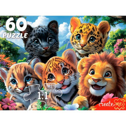 ПАЗЛЫ 60 элементов. ВЕСЁЛОЕ СЕЛФИ ДИКИХ КОШЕК (арт.Ф60-4526)