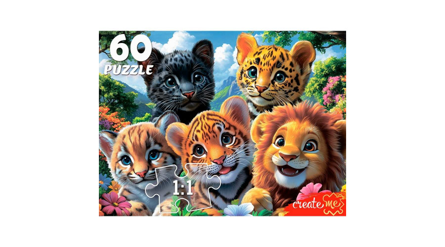 ПАЗЛЫ 60 элементов. ВЕСЁЛОЕ СЕЛФИ ДИКИХ КОШЕК (арт.Ф60-4526)