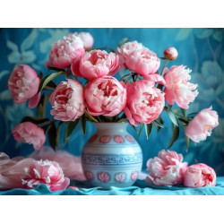 Холст с красками 30х40 см по номерам (в коробке) (30 цв.) Хрустальная ваза с пионами (арт. Х-5193)