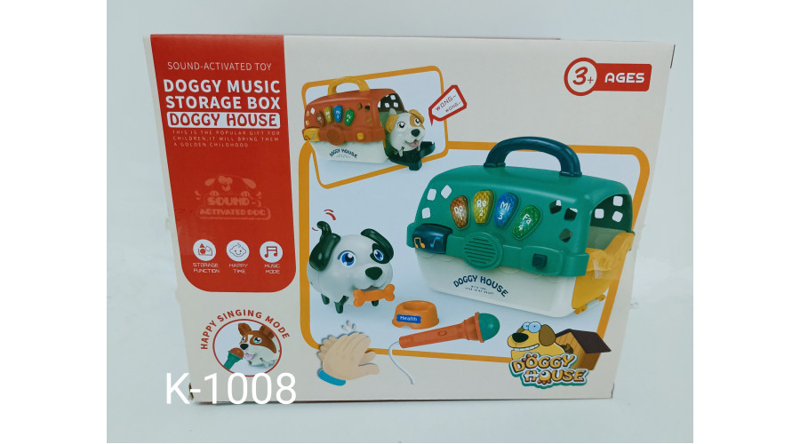 Собака  в переноске  свет,звук Doggy House реагирует на хлопки K-1008