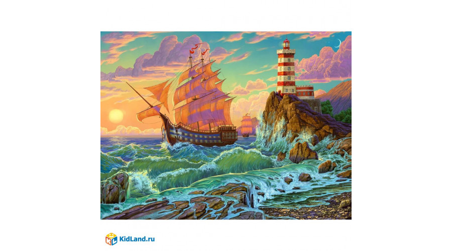 Алмаз мозаика (класс.) 30х40 см, с подр., с полн. заполн. (30цв) Корабль и маяк (Арт. НД-0539)