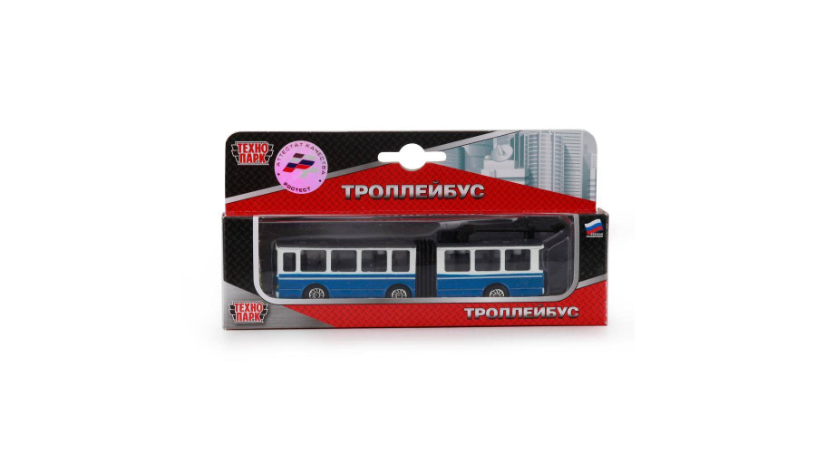 Машина металл ТРОЛЛЕЙБУС с резинкой 12см, кор. Технопарк в кор.2*72шт SB-15-34-T