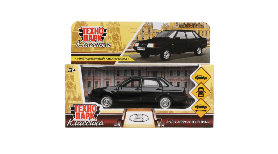 Машина металл свет-звук LADA 21099"спутник",12см,откр дв,баг,инер,черный,кор Технопарк 21099-12SL-BK