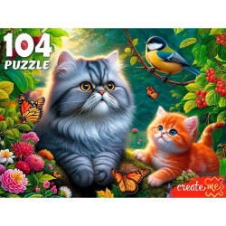 ПАЗЛЫ 104 элемента. КОТИКИ С СИНИЦЕЙ (арт.Ф104-7603)