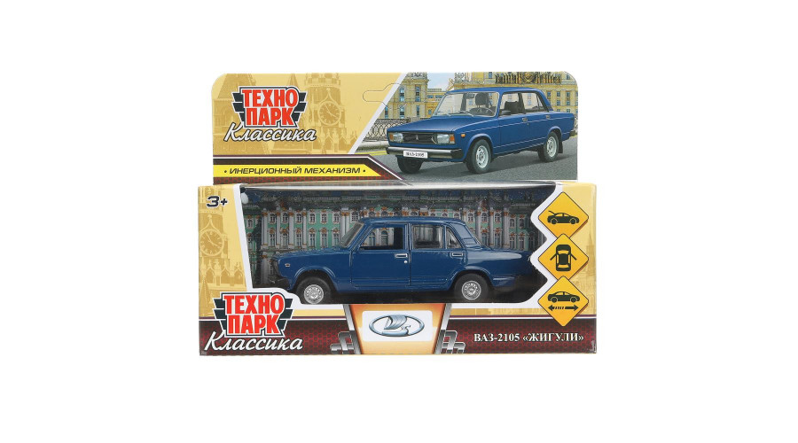Машина металл LADA ваз-2105 1997 12cm,двери,багаж,инерц.темно-синий,кор. Технопарк 2105-12-BU-WOD