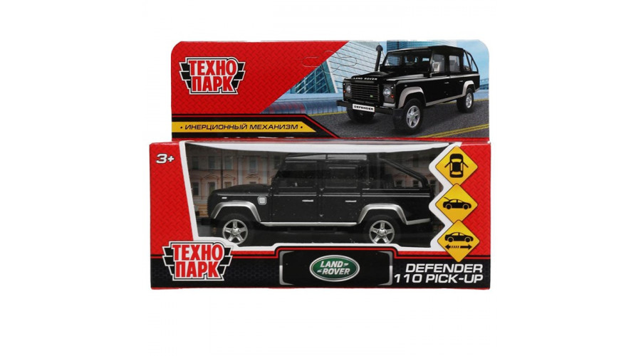 Машина металл LAND ROVER DEFENDER PICKUP 12 см, двери, багаж, черный, кор. ТехнопDEFPICKUP-12-BK-WOD
