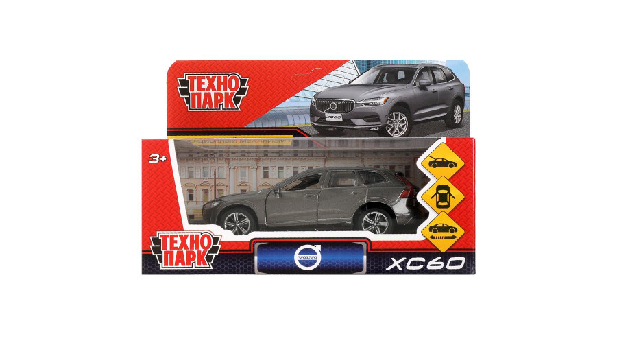 Машина металл VOLVO XC60 R-DESING 12 см, двери, багаж, инерц, серый, кор. Технопарк в кор.XC60-12-GY