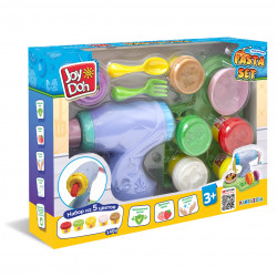 Масса для лепки Joy Doh, набор PASTA SET - МАШИНКА ДЛЯ ЛАПШИ, фабрика пасты, смен. насадки, 4 аксессуара, 5 баночек с тестом,PASTA-140 pot