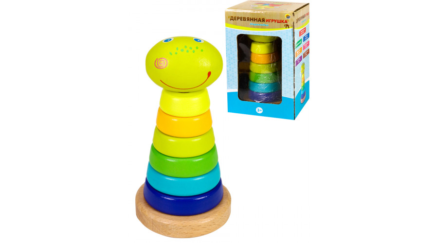 Деревянная игрушка. Пирамидка. "Гусеничка" (15.4 см) (арт. ИД-8042)