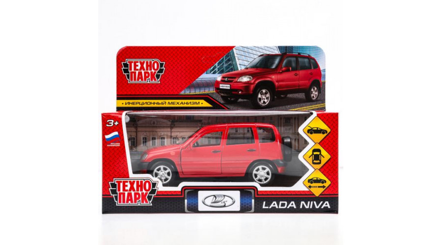 Машина металл LADA NIVA длина 12 см, двери, багаж, инерц, красный, кор. ТехнопаркLADANIVA-12-RD (72)