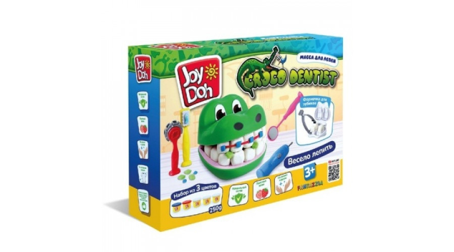 Масса для лепки Joy Doh, набор CROCO DENTIST - ЗУБАСТИК, голова крокодила, 3D формы CROC-250 pot