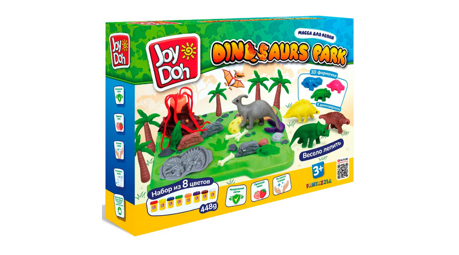 Масса для лепки Joy Doh, набор DINOSAURS PARK - ПАРК ДИНОЗАВРОВ, 3d формы, DINO-448 pot