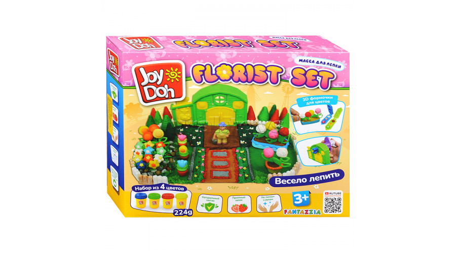 Масса для лепки Joy Doh, набор FLORIST SET - НАБОР ФЛОРИСТА, форма дома,3d формы,22 акссFLOR-224 pot