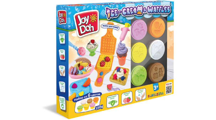 Масса для лепки Joy Doh, набор ICE-CREAM & WAFFLES - МОРОЖЕНОЕ И ВАФЛИ, 3d формы, WAFF-168 pot