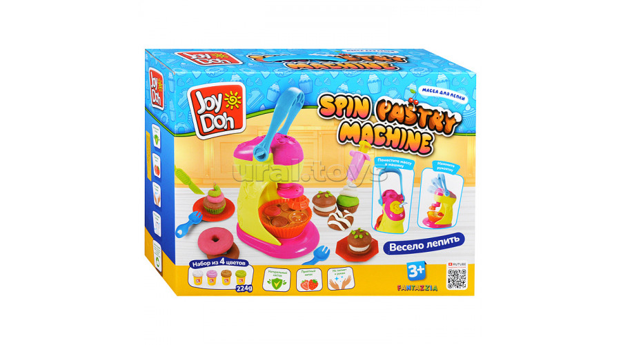 Масса для лепки Joy Doh, набор SPIN PASTRY MACHINE - ПИРОЖНИЦА, фабрика пирожных, 11 аксSPIN-224 pot