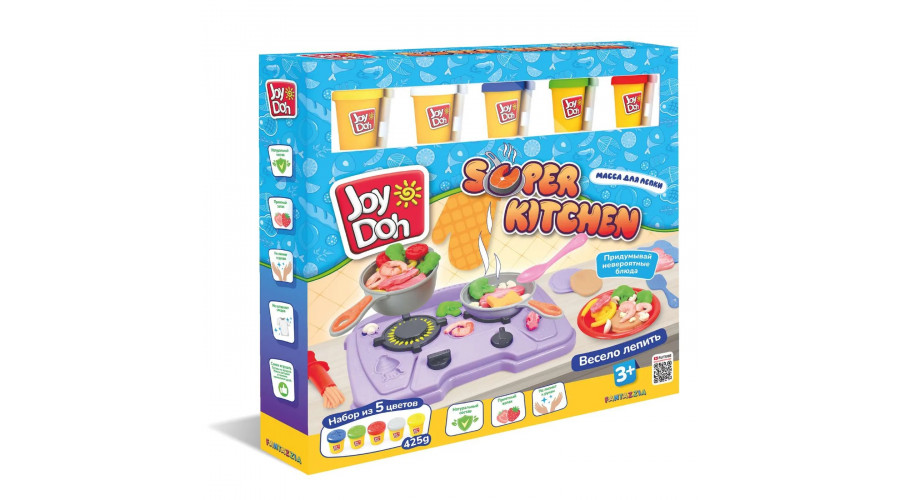 Масса для лепки Joy Doh, набор SUPER KITCHEN - СУПЕР КУХНЯ, плита с конфорками, доп. KITC-425 pot