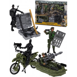 Военный игровой набор "Спецоперация"(четыре фигур.,лодка,мотоц. в кор.) (35x4x25 cм) ( Арт. 2180024)
