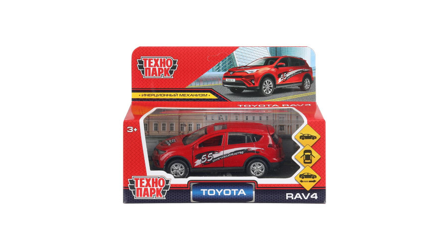 Машина металл TOYOTA RAV4 СПОРТ длина 12 см, двери, багаж, инерц, кор. Технопарк в кор.2*36шт RAV4-S