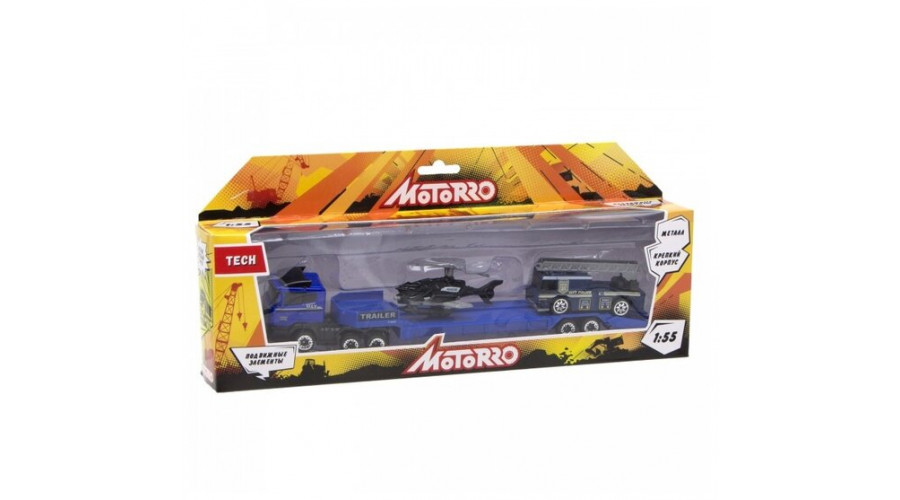 ХЛд_200695923 Машинка мет 1:55 Motorro Трейлер с 2 машинками спецтехники