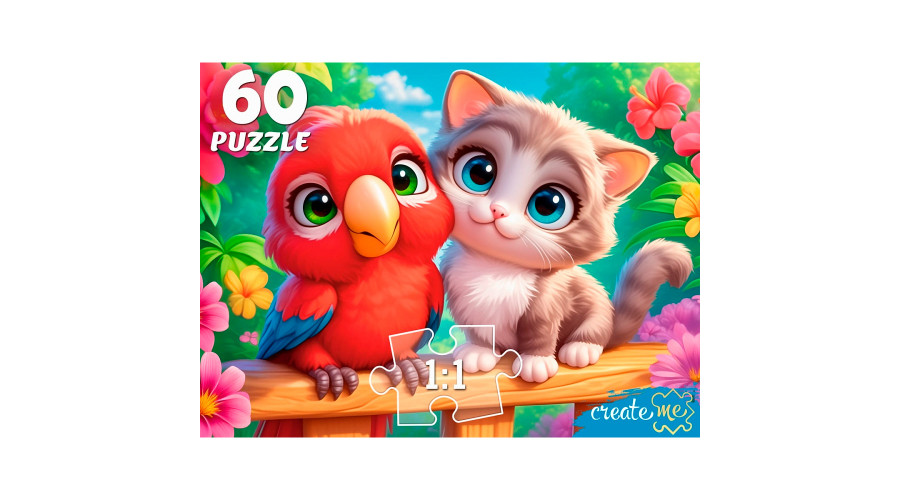 ПАЗЛЫ 60 элементов. КОТЁНОК И ПОПУГАЙ (Арт. П60-5994)