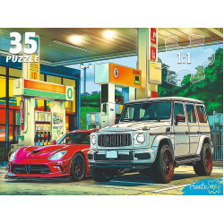 МАКСИ-ПАЗЛЫ 35 элементов. АВТОМОБИЛИ НА ЗАПРАВКЕ (Арт. Ф35-3422)