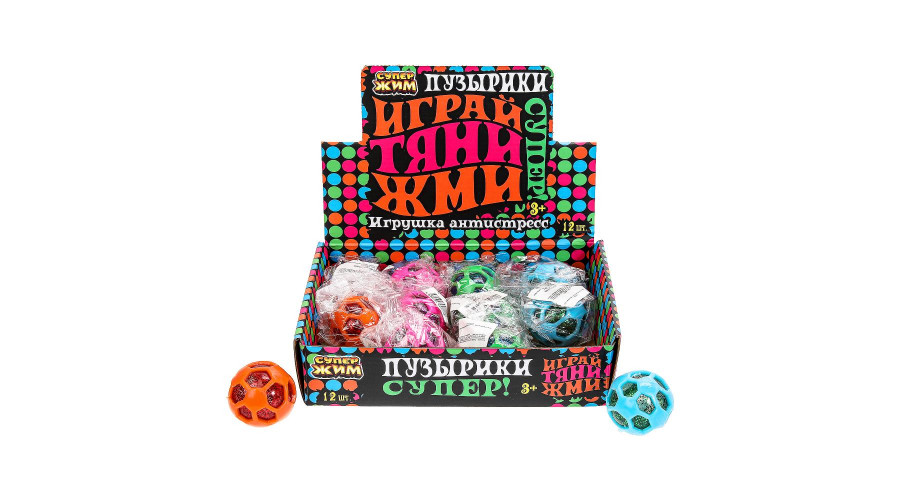 Игрушка жмяка с блестками, шар 4,8 см, цвета в асс., дисплей Супер Жим уп-12шт  053-22H-024-RU *