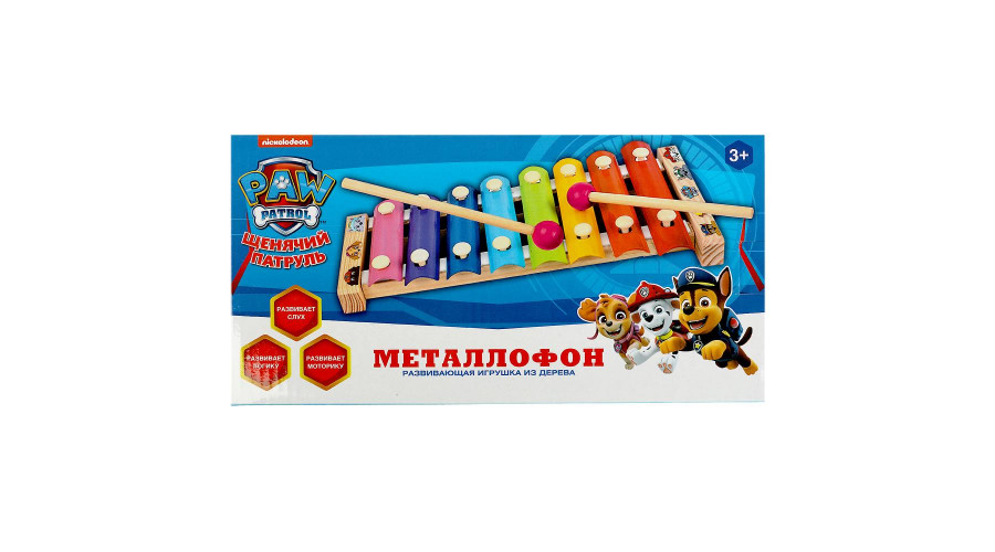 Игрушка деревянная Щенячий Патруль металлофон 9*1,5*18,5, коробка Буратино в кор.50шт  PAWPET-07