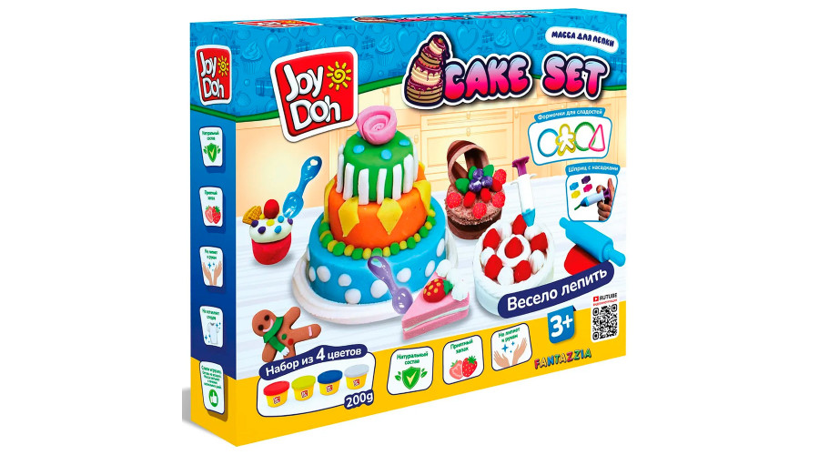Масса для лепки Joy Doh, набор CAKE SET - ТОРТИКИ,  4 баночки с тестом  (4 х 50г.), формCAKE-200 pot